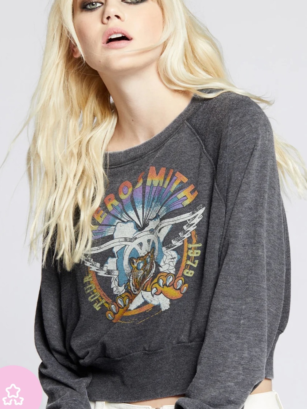 Aerosmith 1979 Tour Vintage Graphic Cropped Sweatshirt Women Sz Medium